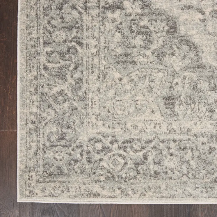 9' X 12' Ivory And Gray Floral Medallion Distressed Area Rug