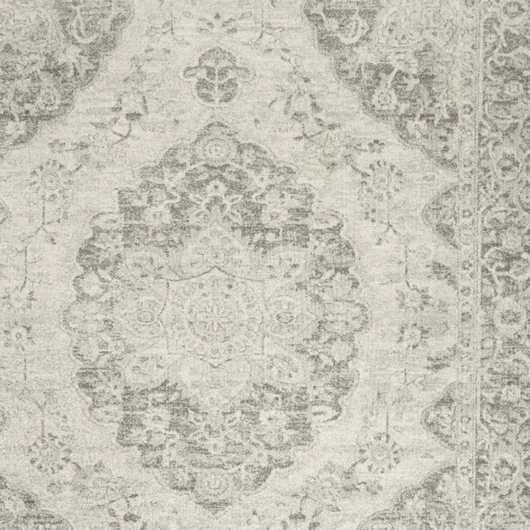 9' X 12' Ivory And Gray Floral Medallion Distressed Area Rug
