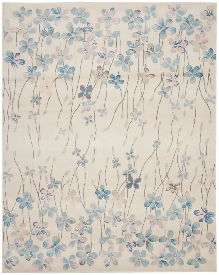 9' X 12' Ivory And Blue Floral Area Rug