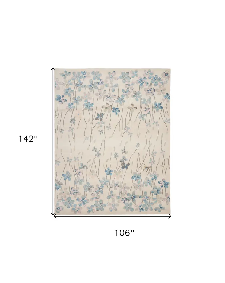 9' X 12' Ivory And Blue Floral Area Rug