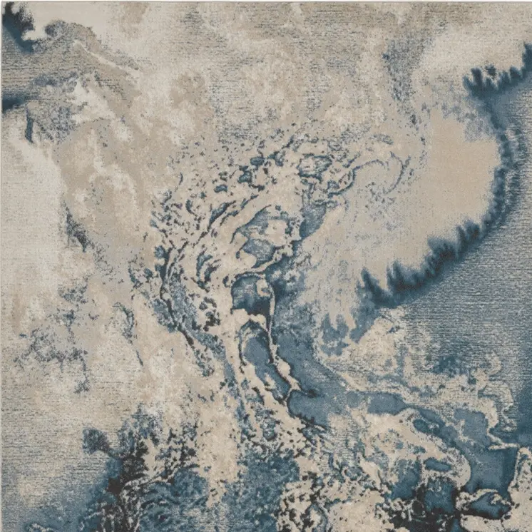 9' X 12' Ivory Teal Blue and Black Abstract Non Skid Area Rug