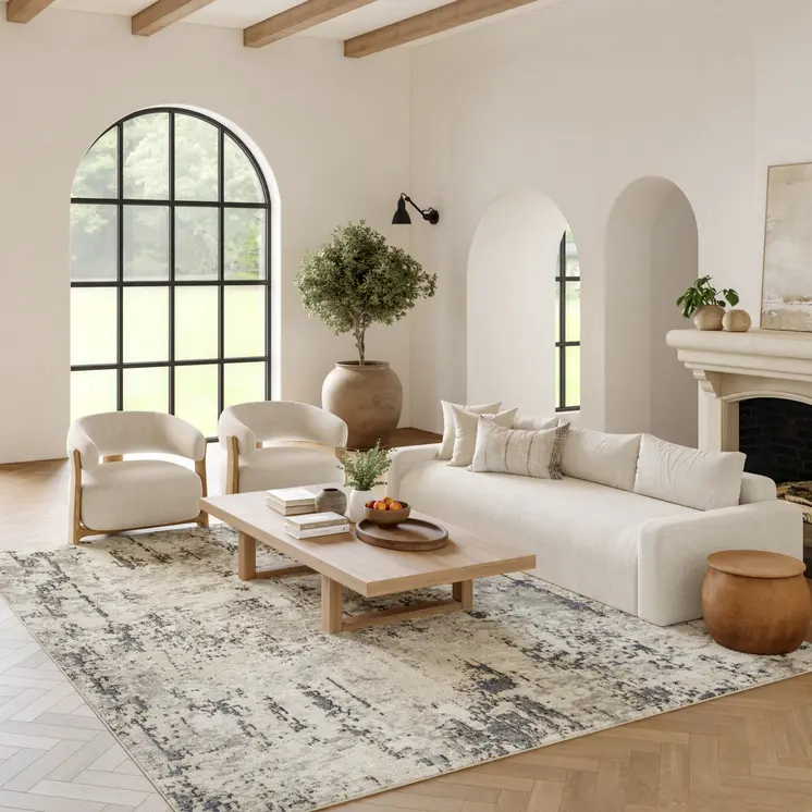 9' X 12' Cream Abstract Power Loom Area Rug