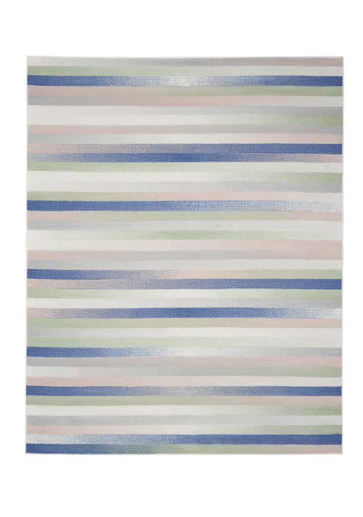 8' X 12' Ivory Tan and Blue Abstract Distressed Non Skid Area Rug