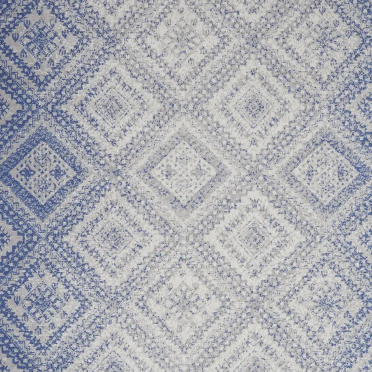 8' X 12' Ivory and Blue Geometric Distressed Non Skid Area Rug