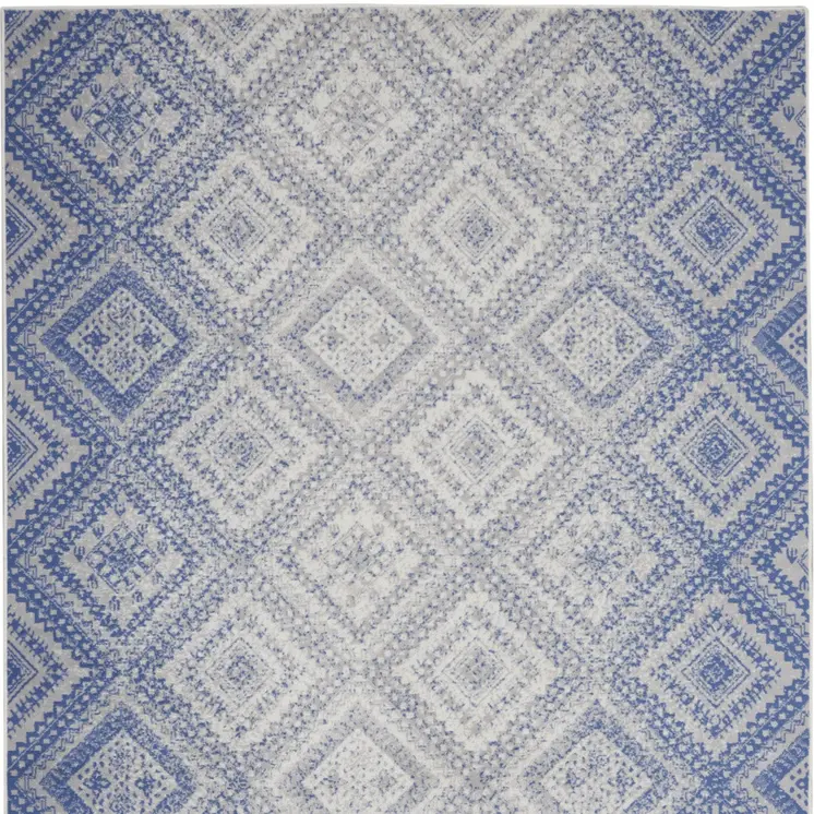 8' X 12' Ivory and Blue Geometric Distressed Non Skid Area Rug