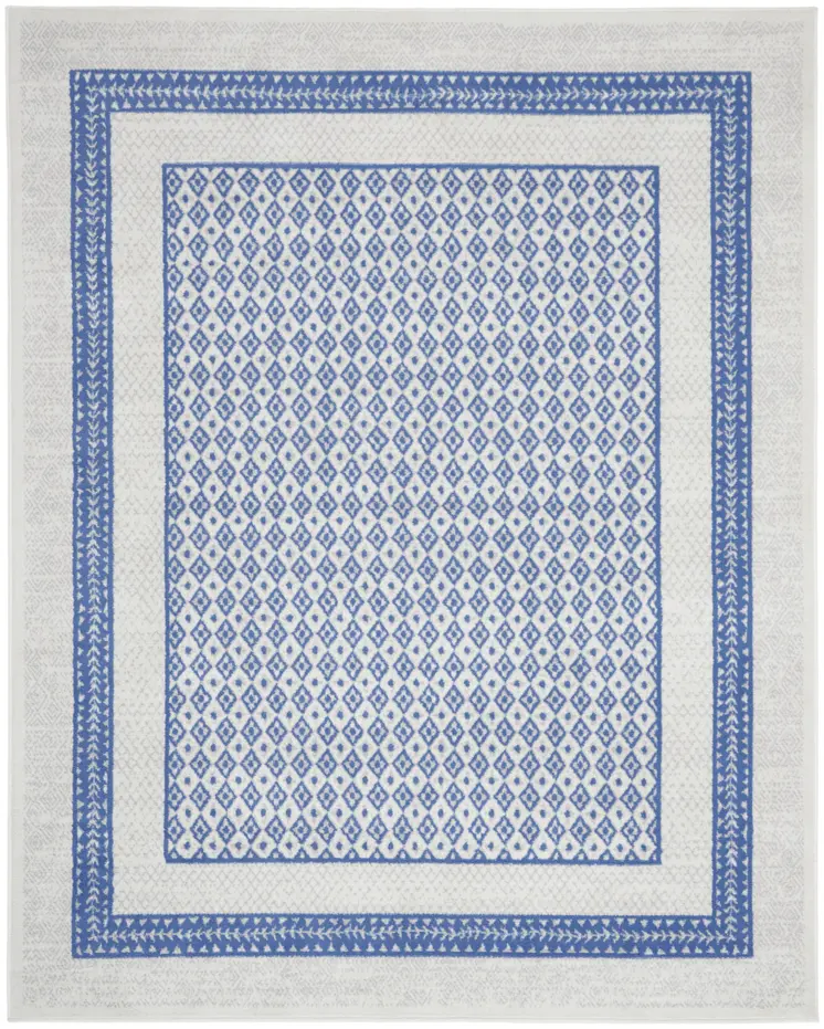 8' X 12' Ivory and Blue Geometric Distressed Non Skid Area Rug