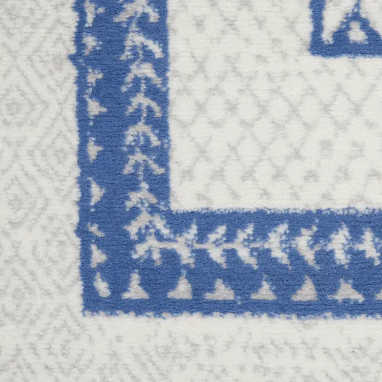 8' X 12' Ivory and Blue Geometric Distressed Non Skid Area Rug