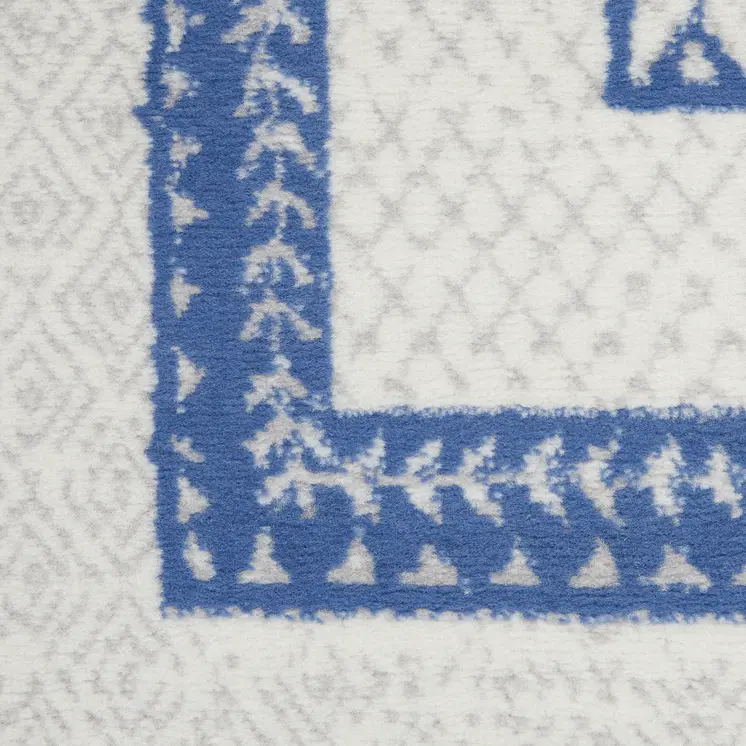 8' X 12' Ivory and Blue Geometric Distressed Non Skid Area Rug