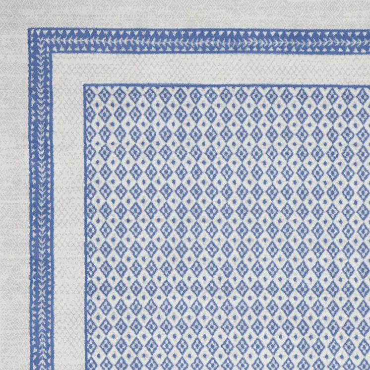8' X 12' Ivory and Blue Geometric Distressed Non Skid Area Rug