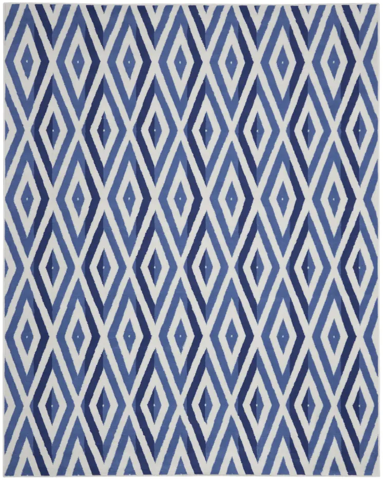 8' X 12' Ivory and Blue Geometric Distressed Non Skid Area Rug