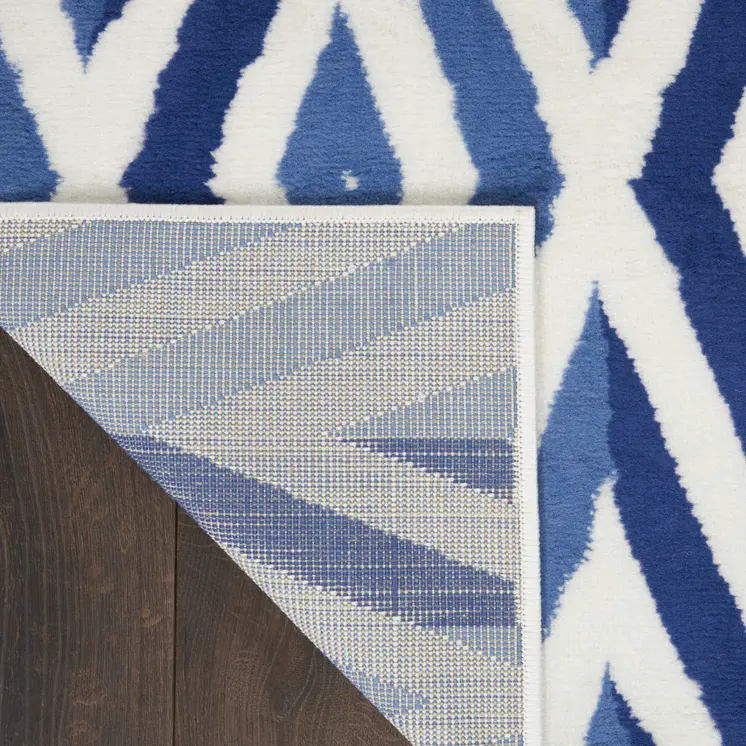 8' X 12' Ivory and Blue Geometric Distressed Non Skid Area Rug