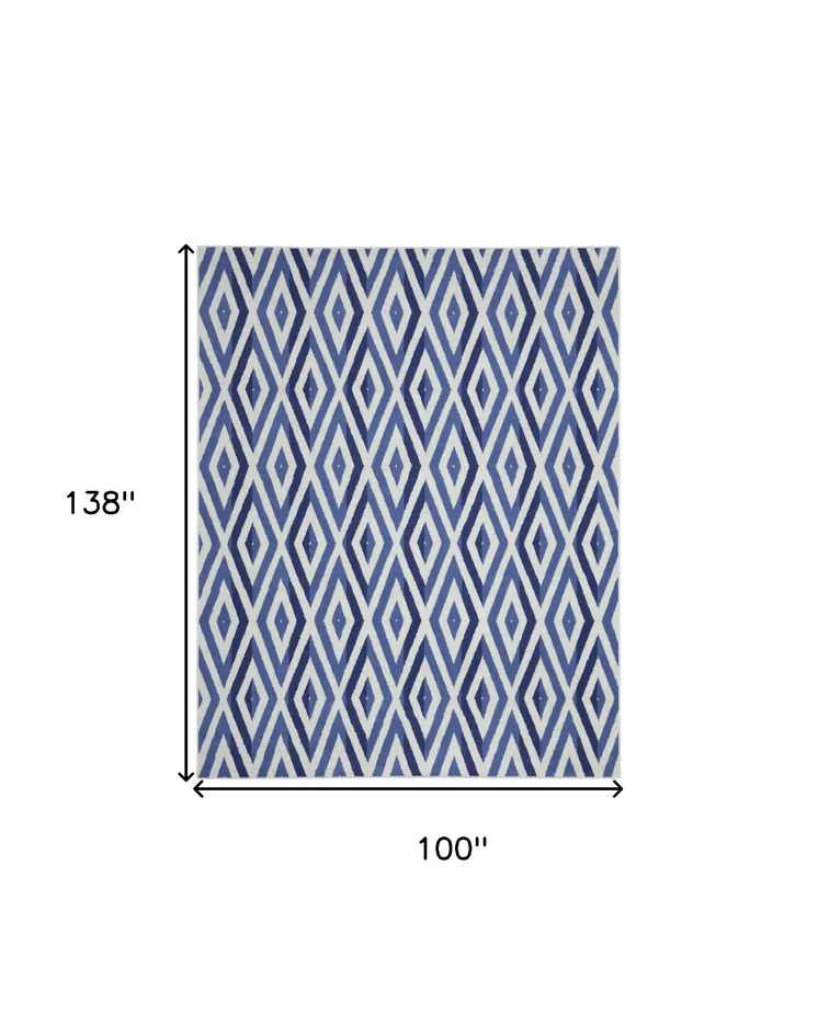 8' X 12' Ivory and Blue Geometric Distressed Non Skid Area Rug