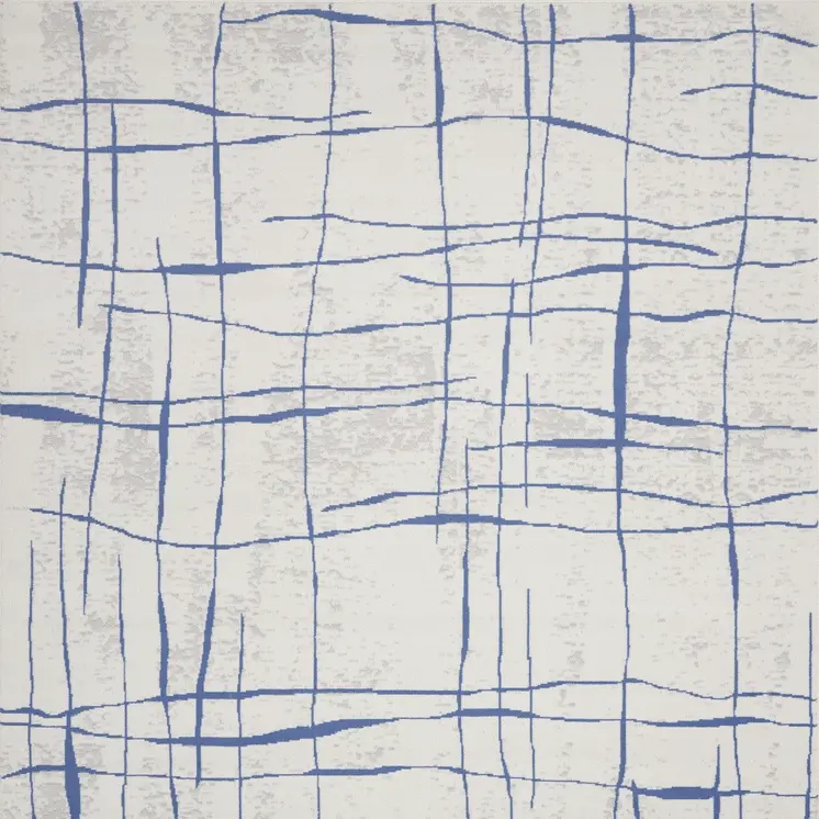 8' X 12' Ivory and Blue Abstract Geometric Distressed Non Skid Area Rug