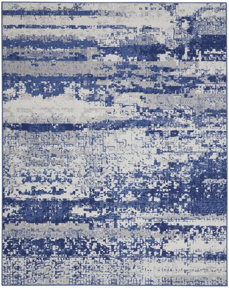 8' X 12' Ivory and Navy Blue Abstract Distressed Non Skid Area Rug