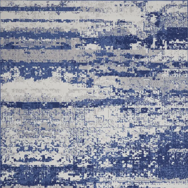 8' X 12' Ivory and Navy Blue Abstract Distressed Non Skid Area Rug