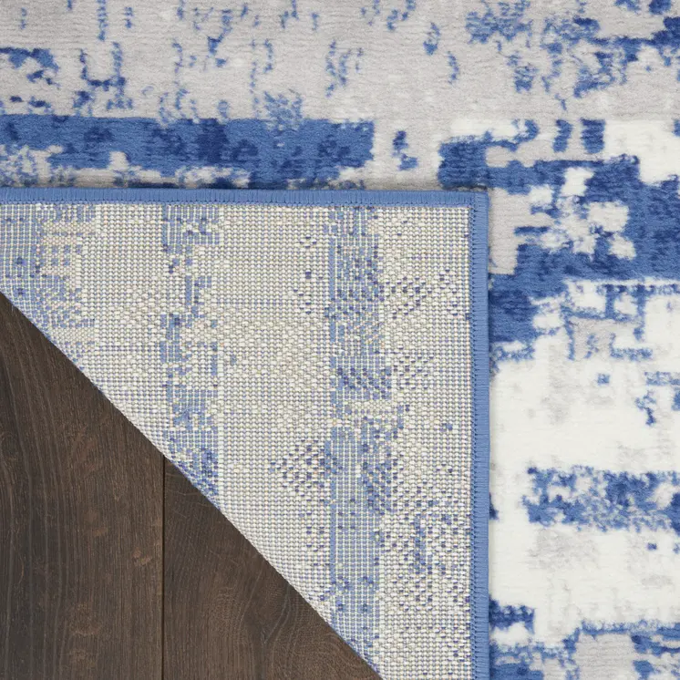 8' X 12' Ivory and Navy Blue Abstract Distressed Non Skid Area Rug