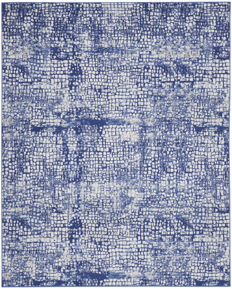 8' X 12' Ivory and Navy Blue Abstract Distressed Non Skid Area Rug