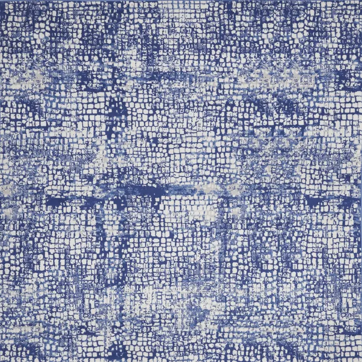 8' X 12' Ivory and Navy Blue Abstract Distressed Non Skid Area Rug