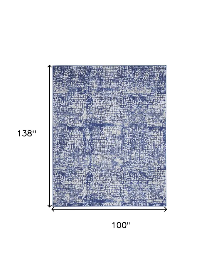 8' X 12' Ivory and Navy Blue Abstract Distressed Non Skid Area Rug