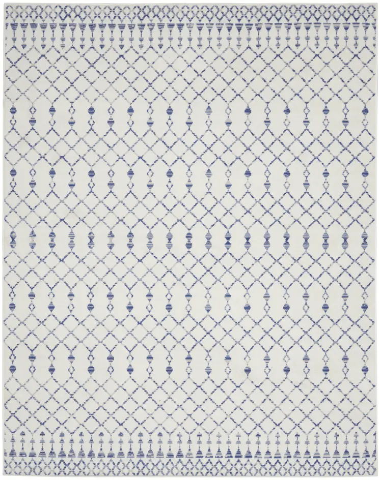 8' X 12' Ivory and Blue Geometric Distressed Non Skid Area Rug