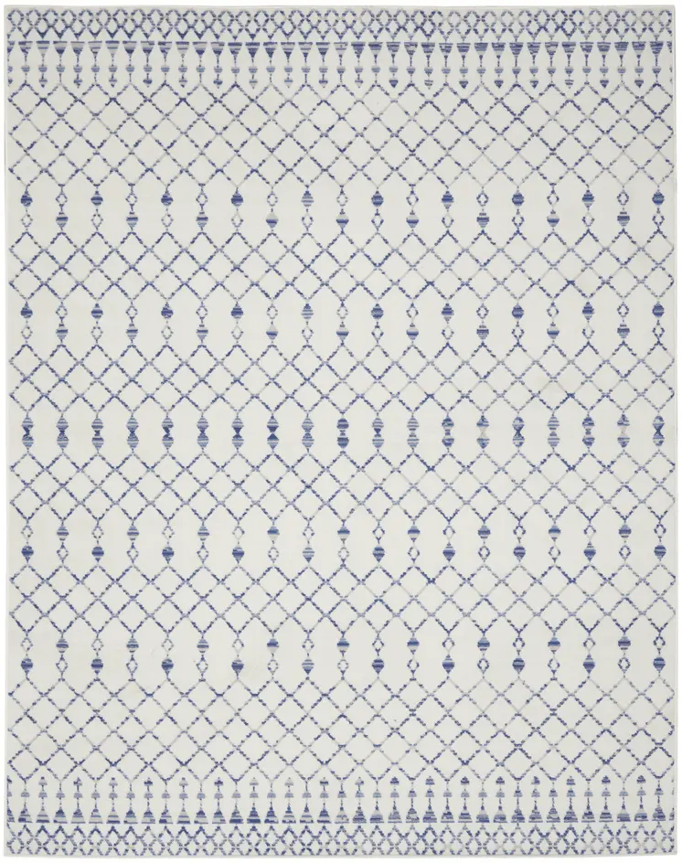 8' X 12' Ivory and Blue Geometric Distressed Non Skid Area Rug