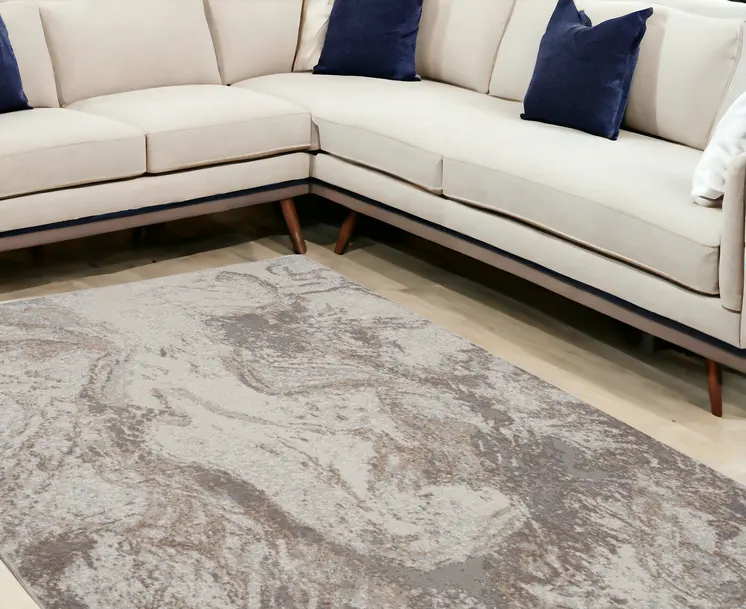9' X 12' Ivory and Gray Abstract Non Skid Area Rug