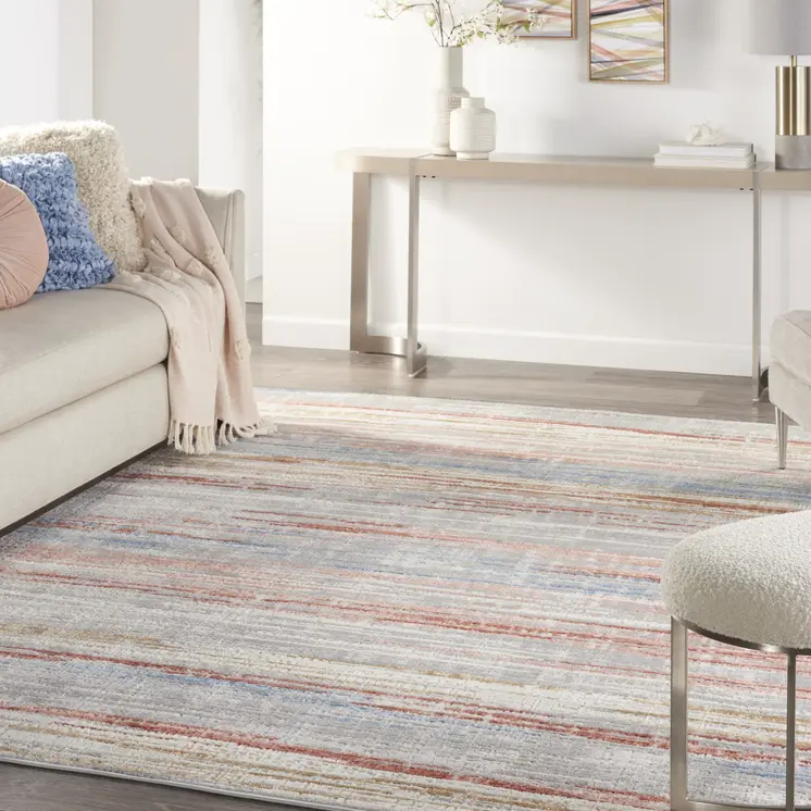 9' X 12' Ivory Red and Blue Abstract Non Skid Area Rug