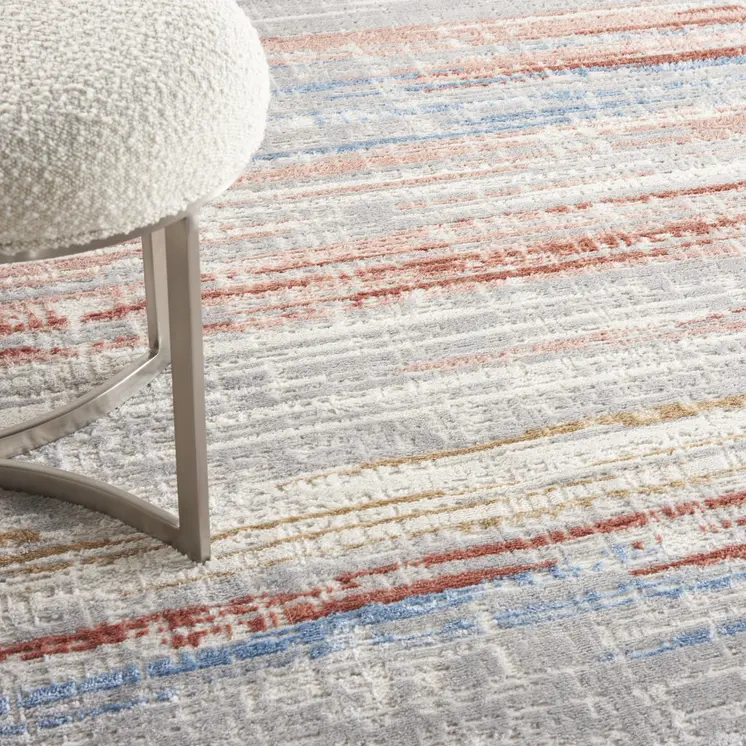 9' X 12' Ivory Red and Blue Abstract Non Skid Area Rug