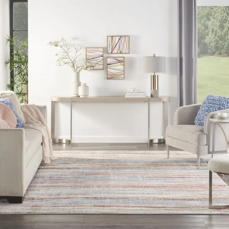 9' X 12' Ivory Red and Blue Abstract Non Skid Area Rug