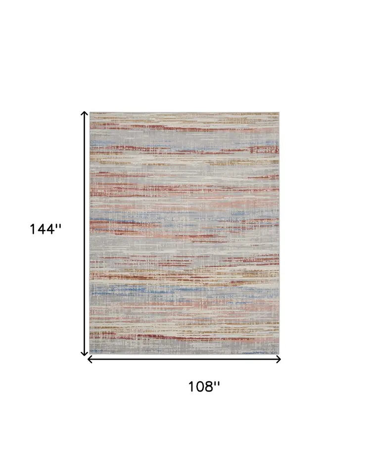 9' X 12' Ivory Red and Blue Abstract Non Skid Area Rug