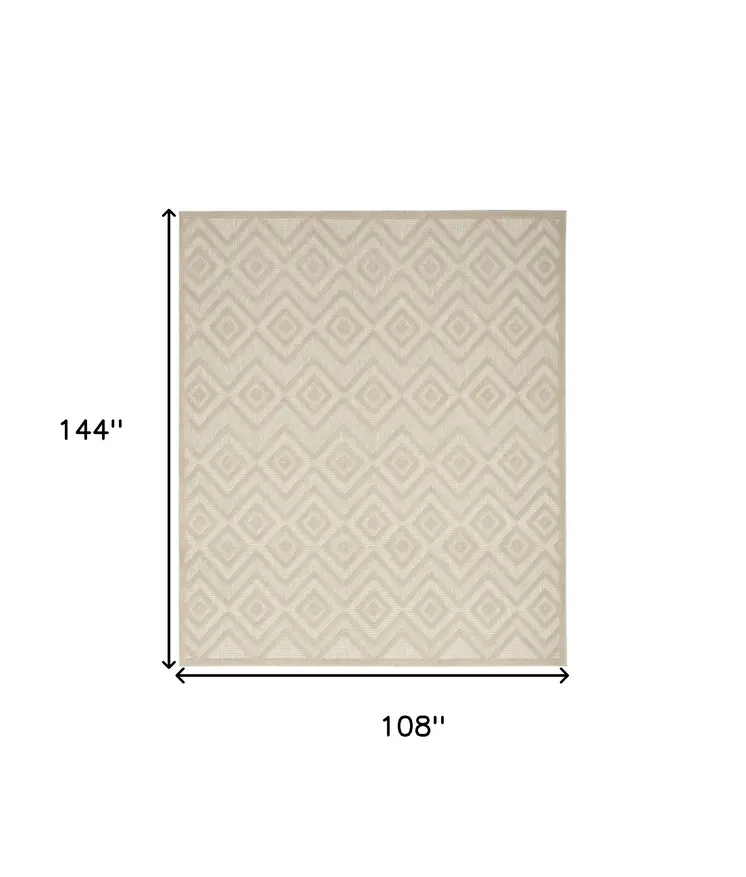 9' X 12' Cream And Beige Geometric Indoor Outdoor Area Rug