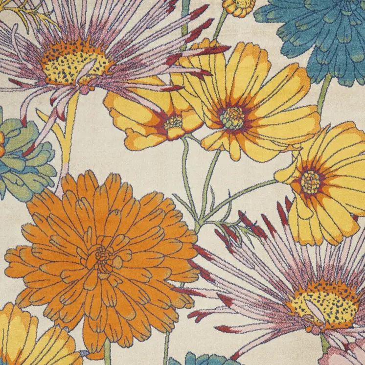 9' X 12' Cream Floral Power Loom Area Rug