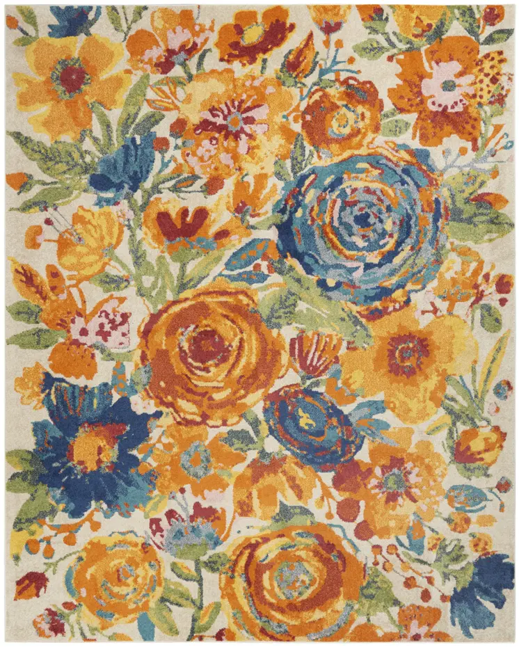 9' X 12' Cream Floral Power Loom Area Rug