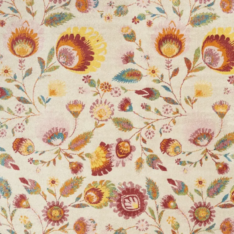 9' X 12' Cream Floral Power Loom Area Rug