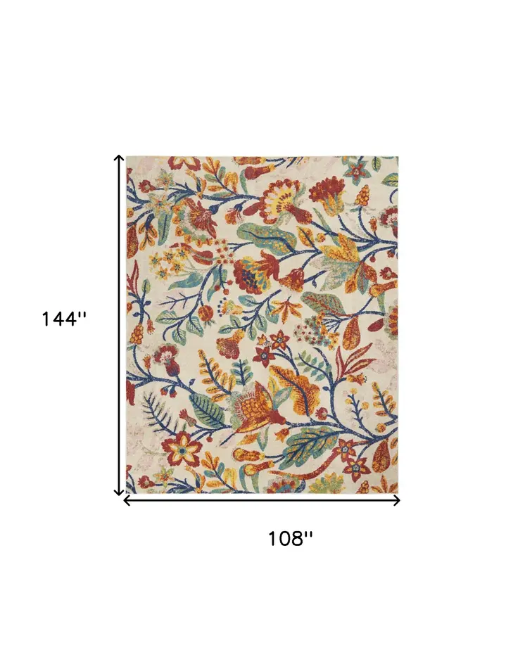 9' X 12' Cream Floral Power Loom Area Rug