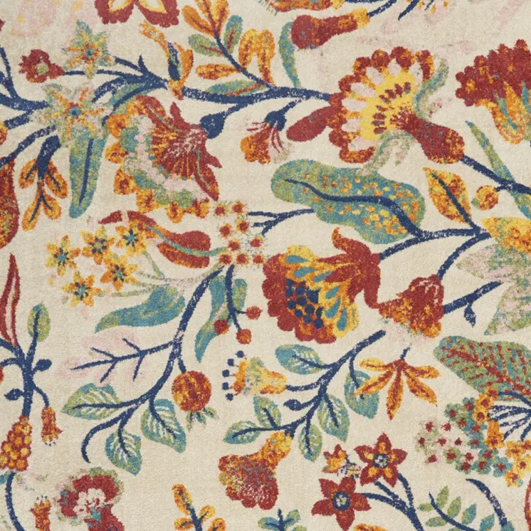 9' X 12' Cream Floral Power Loom Area Rug