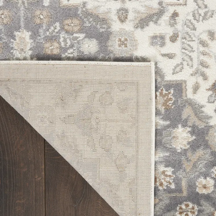 9' X 12' Ivory and Gray Floral Non Skid Area Rug