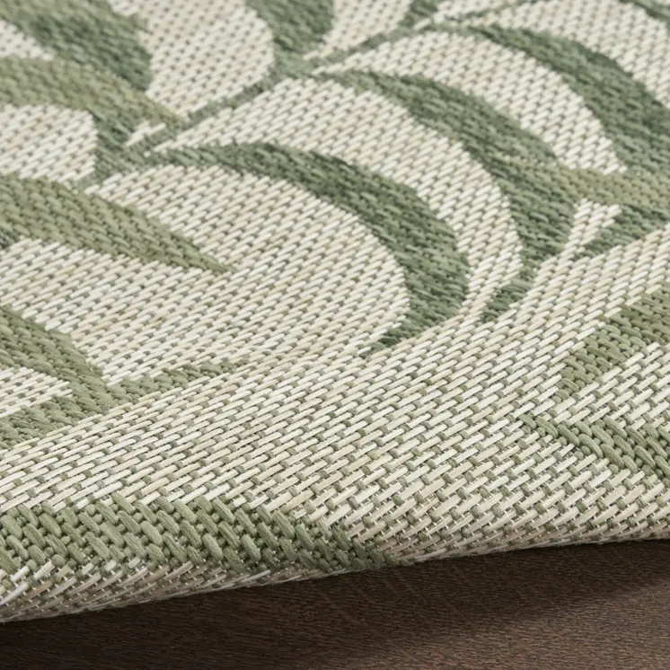 9' X 12' Ivory And Green Palm Leaf Indoor Outdoor Area Rug
