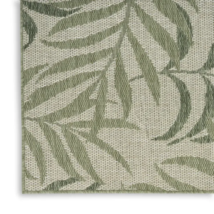 9' X 12' Ivory And Green Palm Leaf Indoor Outdoor Area Rug