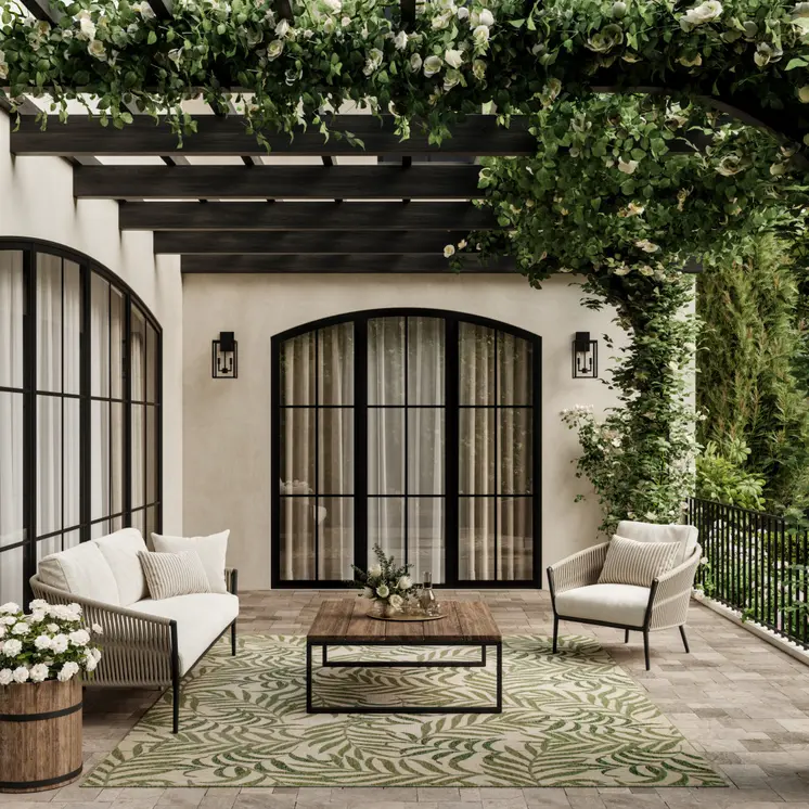 9' X 12' Ivory And Green Palm Leaf Indoor Outdoor Area Rug