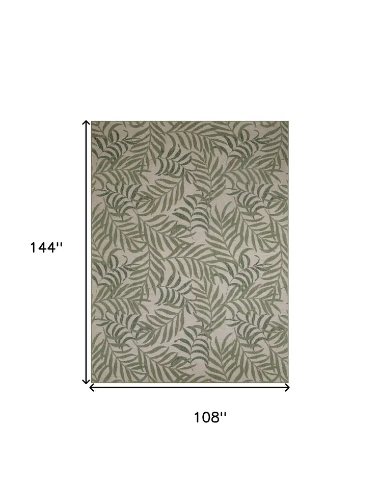 9' X 12' Ivory And Green Palm Leaf Indoor Outdoor Area Rug