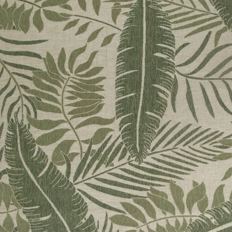 9' X 12' Ivory And Green Palm Leaf Indoor Outdoor Area Rug