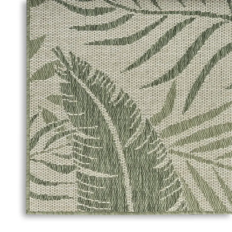 9' X 12' Ivory And Green Palm Leaf Indoor Outdoor Area Rug