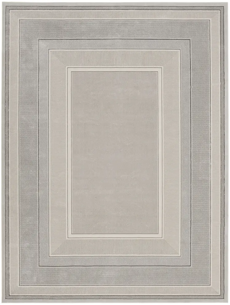 9' X 12' Silver and Ivory Geometric Non Skid Area Rug