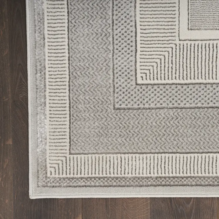 9' X 12' Silver and Ivory Geometric Non Skid Area Rug