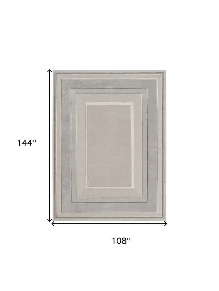 9' X 12' Silver and Ivory Geometric Non Skid Area Rug
