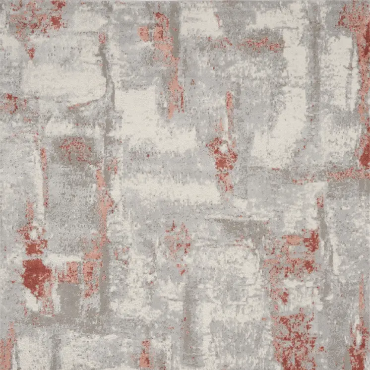 9' X 12' Gray and Red Abstract Non Skid Area Rug