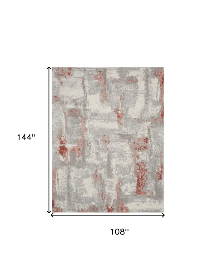 9' X 12' Gray and Red Abstract Non Skid Area Rug