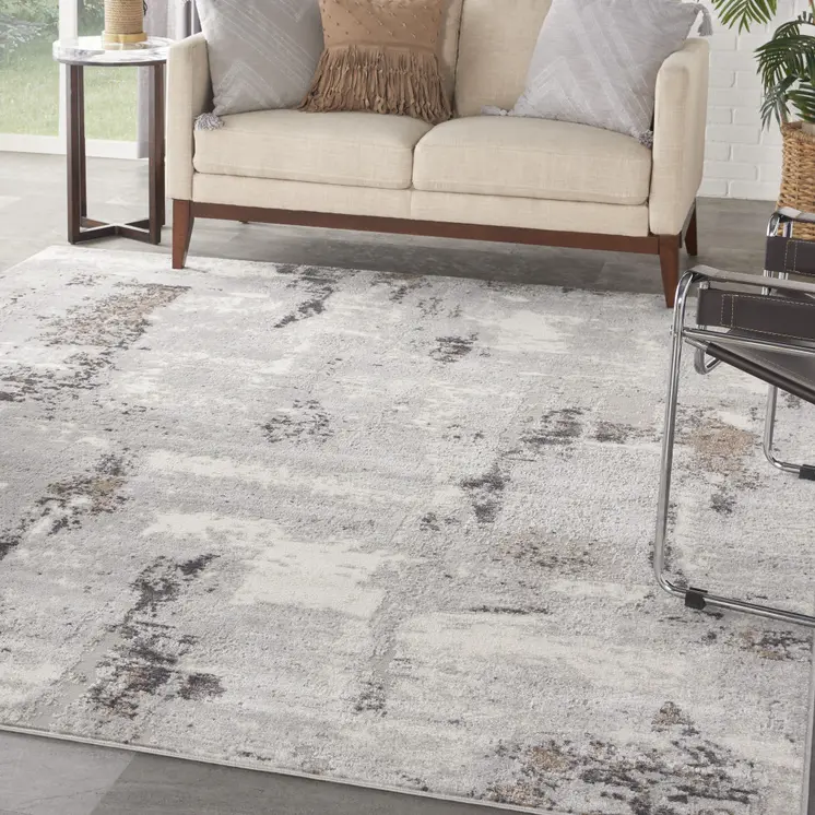 9' X 12' Ivory Black and Gray Abstract Non Skid Area Rug