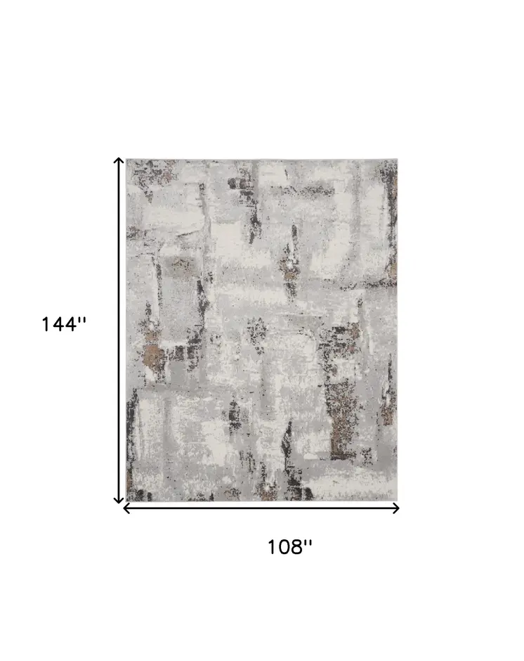 9' X 12' Ivory Black and Gray Abstract Non Skid Area Rug